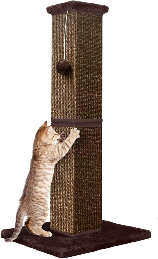 Cat Scratching Post 32 Inch for Indoor Large Cats and Kitten, Nature Sisal Tall Cat Scratch Post, Sisal Cat Scratcher Improve Cat's Scratching Habits and Protect Your Furniture, Full Brown