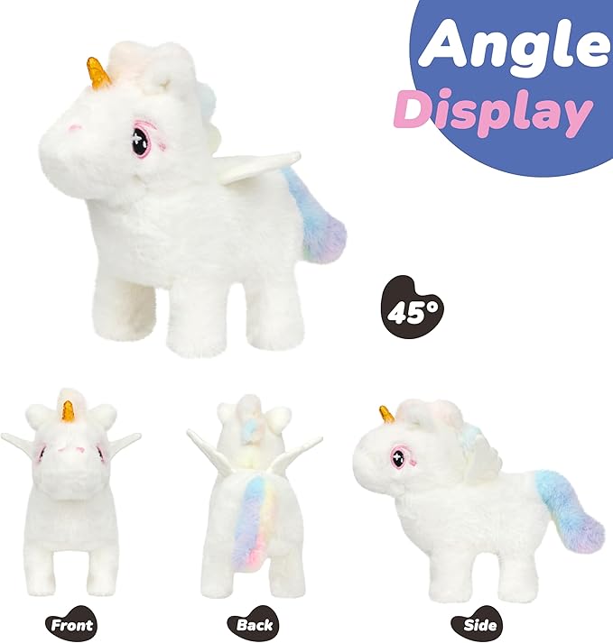 Hopearl Walking Unicorn with Glowing Horn Interactive Electronic Pet Plush Unicorn Toy with Sounds and Movements Animated Gift for Toddlers Birthday, White, 7''