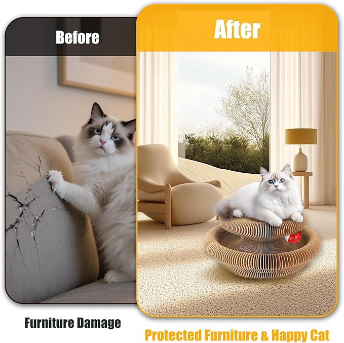 2 PCS Kitty Curls Cat Scratcher, Foldable Magnetic Cat Toy Scratching Board with Bell Balls, Reversible Corrugated Cardboard for Claw Care and Furniture Protection