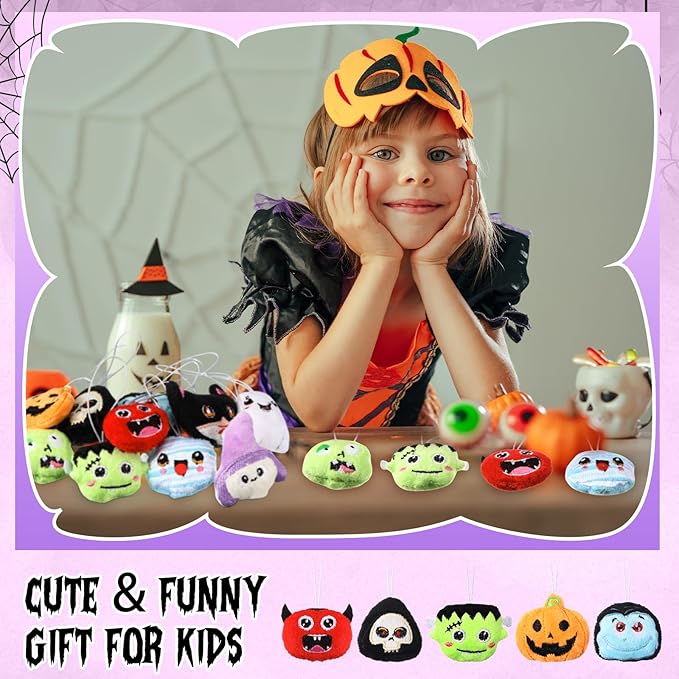 Libima 60 Pcs Halloween Plush Toy Bulk Mini Stuffed Animals Halloween Plush Keychain Set for Trick or Treat Carnival Birthday Party Favors Gifts Classroom Prizes
