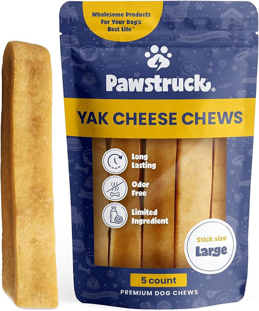 Pawstruck Large Yak Dog Chew (6-7 oz) - Natural Himalayan Yak & Cow Milk/Cheese Long-Lasting, Jumbo Treat for Dog, Best XL Thick Chew Stick - 5 Pack