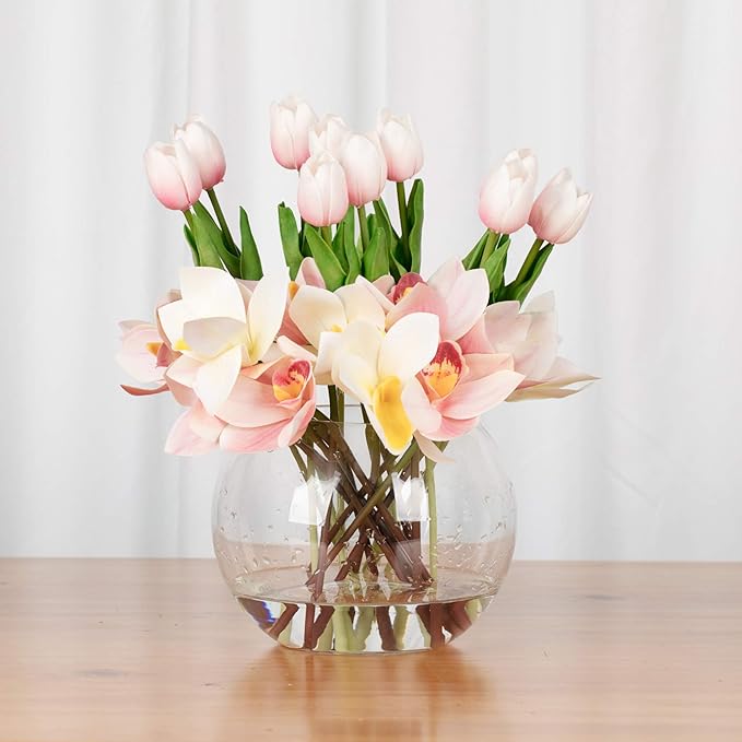 WGV Bowl Glass Vase Bulk, Diameter 6", Height 5", Open Width 4", (Multiple Sizes Choices) Clear Bubble Planter Terrarium Fish Bowl for Wedding Event Home Decor, 12 Pieces (VBW0006)