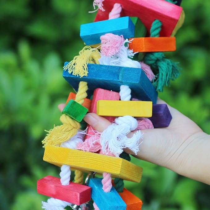 Bird Chewing Toy Large Medium Parrot Cage Bite Toys African Grey Macaws Cockatoos Eclectus Amazon (Knot Block-17.5inch)