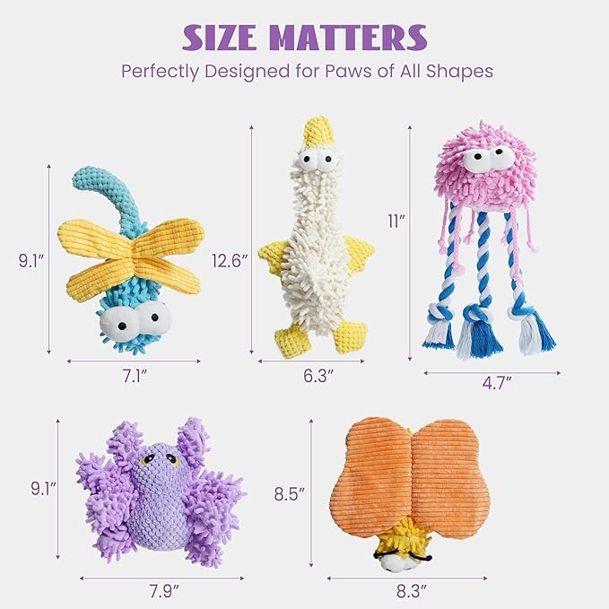 Nocciola Small Medium Large Dog Toys, Cute Soft Squeaky Crinkle Plush Stuffed Durable Pet Teething Animal Chew Toys for Small to Large Breed, Cognitive Stimuting Boredom Puppy Busy Birthdays Gifts