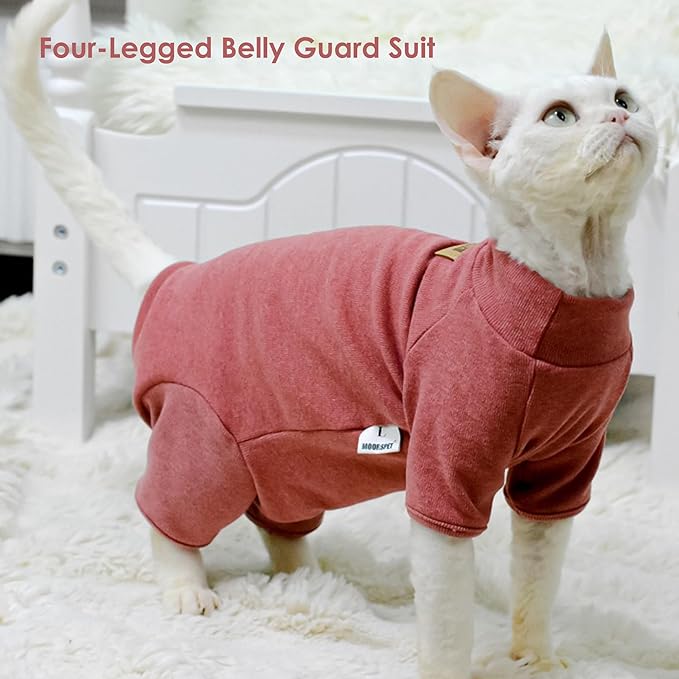 Sphynx Cat Sweater –Hairless Cats Shirt Pullover Kitten T-Shirts with Belly-Wrap Protection, Soft-Stretch Winter Clothes for Hairless Cats, Indoor Kitten Apparel (Red, X-Large)