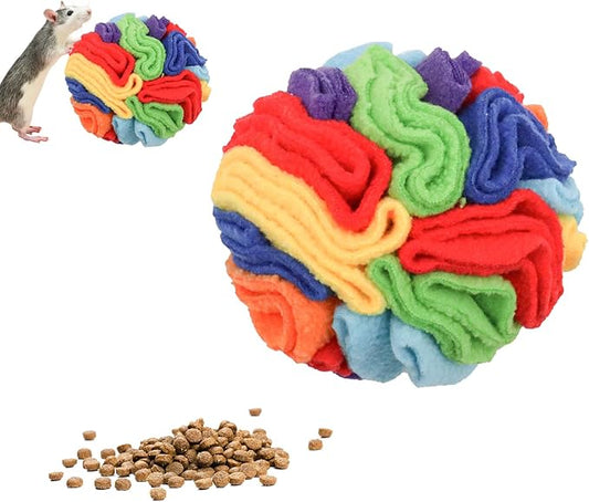 Rat Foraging Toys, Multicolor Fleece Ball Toy with Wrinkles to Hide Treats Inside, Treat Dispensing Toys, Enrichment Toys for Rat, Bunny, Chinchilla, Ferret, and Other Small Animals