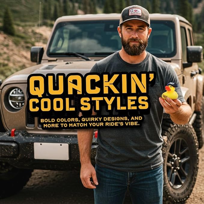 Ducks with 5 Fun Logos for Jeep Ducking – 50 Pack of Bulk Assorted Duckies with Unique Designs for 4x4 Drivers, Dashboard Displays, Off-Road Duck Tagging, Trail Gifts, and Adult Ducking Traditions