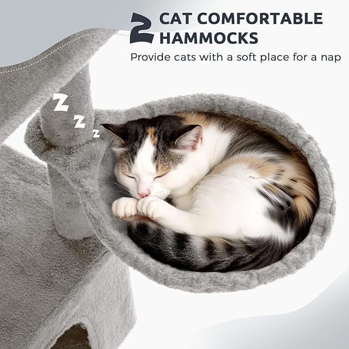 75.5" Cat Tree Tower for Indoor Cats Large Adult,Tall Modern Cat Tree for Big Cats, Plush Multi-Level Cat House Condos with Scratching Posts, Hammocks, Ladder (Light Grey)