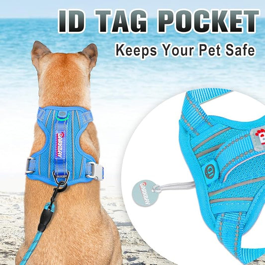 BARKBAY No Pull Dog Harness Large Reflective Dog Harness with Front Clip and Easy Control Handle for Walking Training Running with ID tag Pocket(Blue,XS)