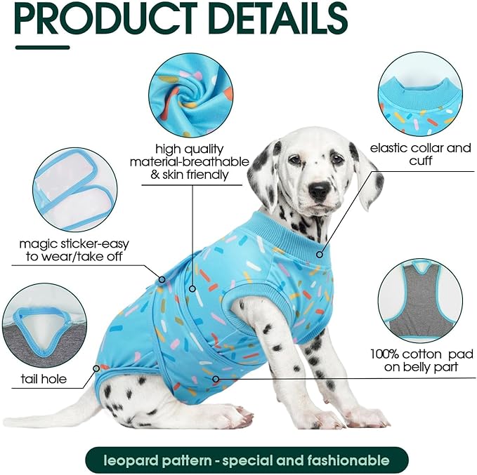 Kuoser Dog Surgery Suit, Dog Surgery Suit Male Neuter, Comfy Puppy Recovery Suit Doggie Onesie, Post-Op Onesie for Female & Male Dogs, Soft Protective Wear, BlueRibbon L