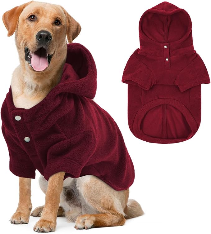 IDOMIK Dog Hoodie Sweater with Leash Hole, Warm Dog Fleece Sweater with Hood, Soft Pullover Dogs Fleece Vest for Fall Winter, Pet Sweatshirt Clothes for Poodle French Bulldog Labrador,Red,3XL