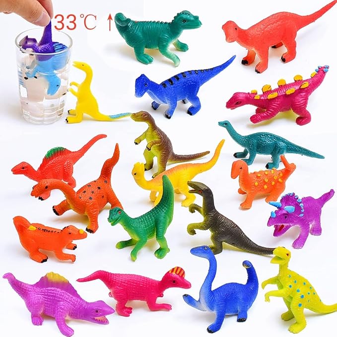 14PCS Dinosaur Toys Animal Figurines, Color Changing Toy, Stretchy Realistic Animal Playset, for 3 Years and Up, for Themed Parties, Easter Eggs Filler, Cake Topper, Classroom Rewards