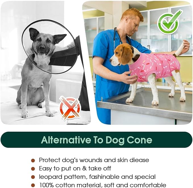 Kuoser Dog Recovery Suit Female, Soft Puppy Surgery Suit, Dog Recovery Suit After Surgery, Post-Op Onesie for Female & Male Dogs, Soft Protective Wear, PinkRibbon S