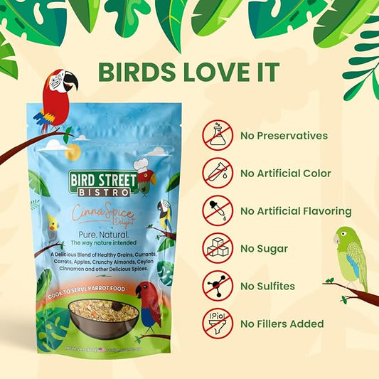 Parrot Food - Parakeet & Cockatiel Food - Cooks in 3-15 min with Natural & Organic Grains, Legumes, Non-GMO Fruits, Vegetables & Health Spices