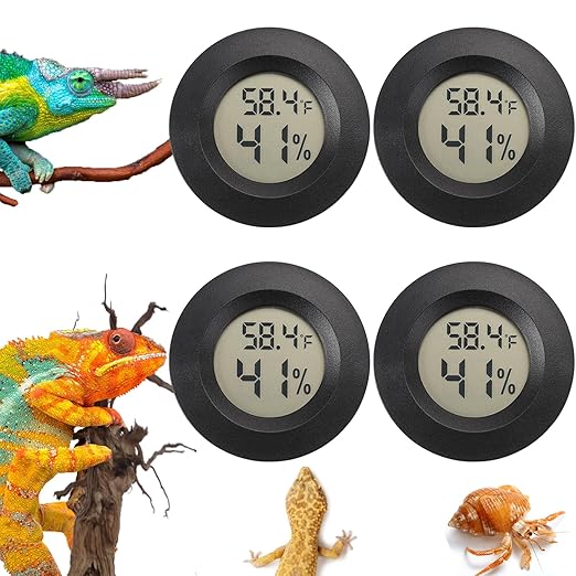 Reptile Thermometer and Humidity Gauge Digtal Terrarium Thermometer Circular Bearded Dragon Cage Accessories Reptile Temp and Humidity Gauge for Leopard Gecko Hermit Crab Gecko Lizard Etc 4pc