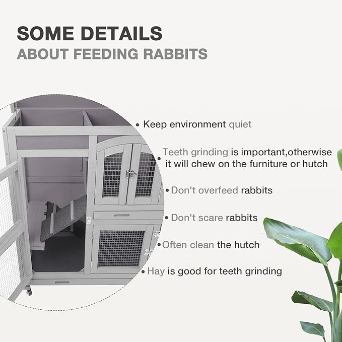 Two-Story Rabbit Hutch with Wheels Guinea Pig Cage Indoor Outdoor Bunny Cage with 2 Deep Leakproof Tray