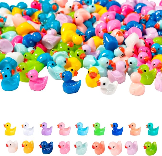 100pcs Mini Resin Animals to Hide, Multicolor Cute Tiny Ducks Bulk Fairy Garden Accessories Miniatures Landscape Micro Decor