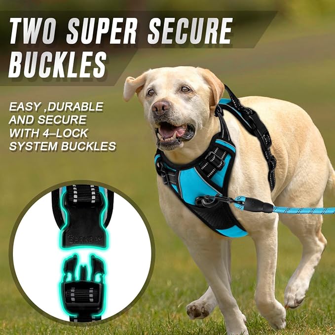 BARKBAY No Pull Dog Harness Front Clip Heavy Duty Reflective Easy Control Handle for Large Dog Walking(Blue,L)