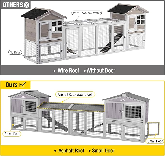 Aivituvin Rabbit Hutch Indoor Bunny Cage Outdoor House with Deeper Leakproof Plastic Tray (Grey02-Two Sets)