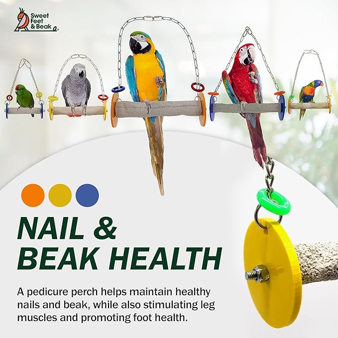 Bird Swing - Pumice Perch Trims Nails and Beaks, Safe and Non-Toxic, For Small and Large Birds, 10.5 Inches