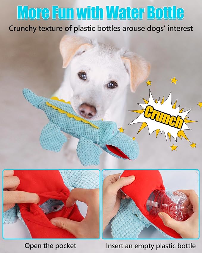 SCHITEC Squeaky Dog Toys, No Stuffing Crinkle Plush Water Bottle Dog Toy, [2 Pack] Interactive Squawking Puppy Teething Pet Chew Toy for Small Medium Large Dogs