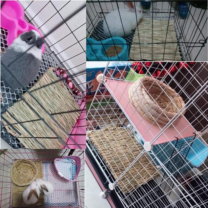 Grass Mat Woven Bed Mat for Small Animal 3PCS Large Bunny Bedding Nest Chew Toy Bed Play Toy for Guinea Pig Parrot Rabbit Bunny Hamster Rat