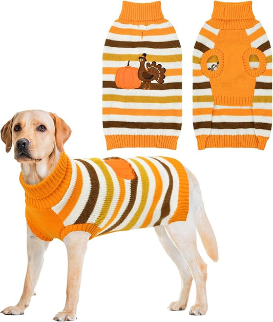Vehomy Thanksgiving Dog Sweater Pet Pumpkin Turkey Clothes Costume Cat Stripe Turtleneck Knitwear Shirt Pullover Dog Puppy Thanksgiving Clothes for Small Medium Large Dogs Cats 3XL