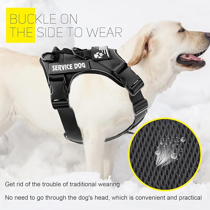 Demigreat Service Dog Harness, Reflective Dog Vest Harness with 5 PCS Patches, Adjustable Soft Oxford Pet Harness, Inner Layer Mesh, Easy to Control for Dogs
