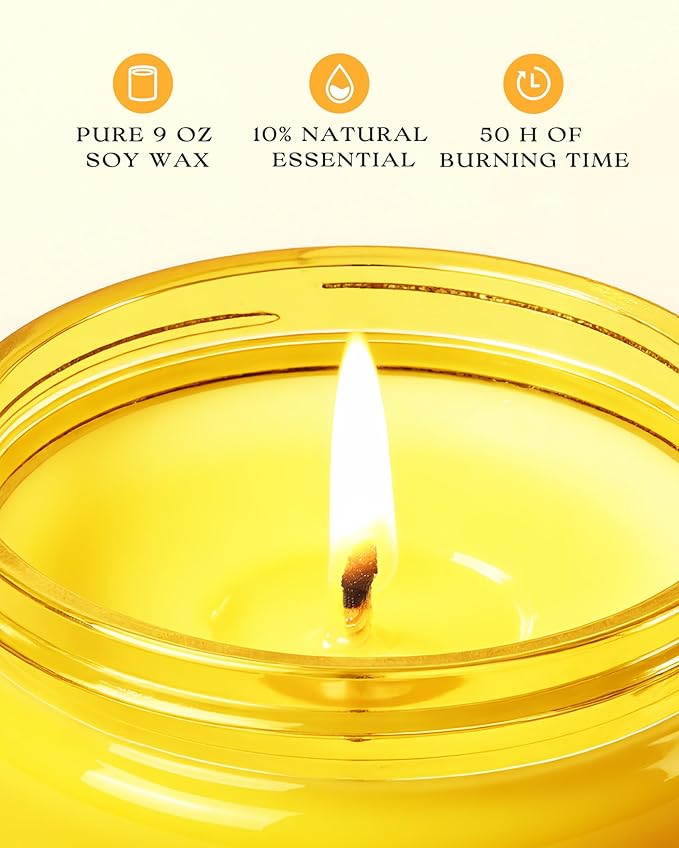 AOOVOO 4 Pack Citrus Lemon Odor Eliminating Highly Fragranced Candle - Eliminates 95% of Pet, Smoke, Food, and Other Smells Quickly, Air Freshing Soy Candle