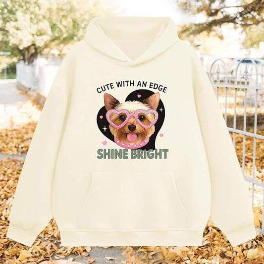Oversized Hoodies for Women 2025 Trendy Cute Dog Cat Print Sweatshirts Hooded Pullover Tops with Kangaroo Pocket