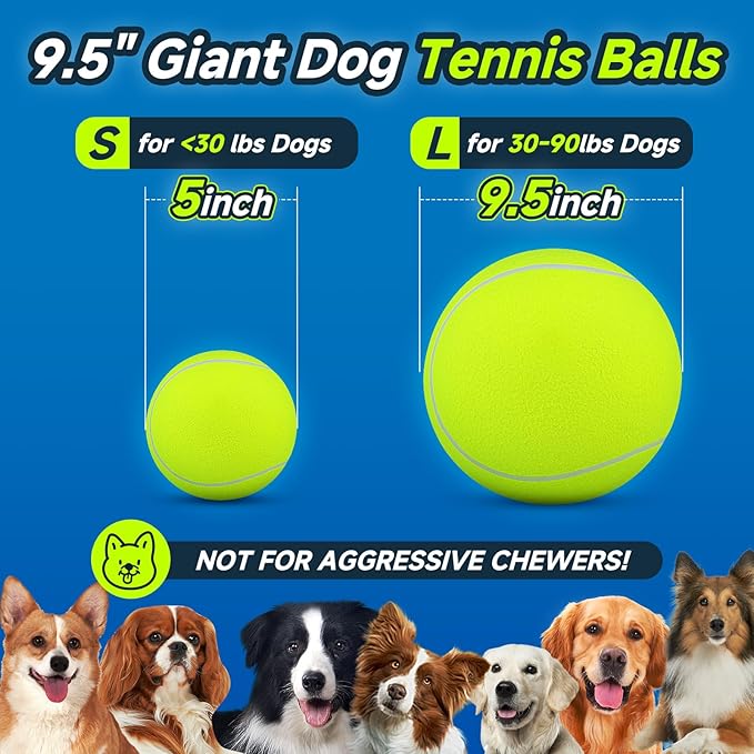 HETOO Giant Tennis Balls for Dogs: 9.5 inch Large Dog Toys- Outdoor Herding Dog Toys Balls- Big Dog Tennis Ball for Small Medium Large Dogs- Pet Toys Birthday Gift- Yellow