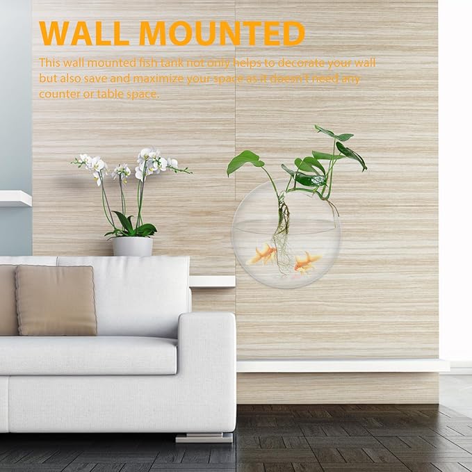 Mipcase Transparent Creative Wall Mounted Acrylic Fish Bowl Hanging Aquarium for Home Decor Ideal for Fish Aquatic Plants Stylish Wall Tank Decoration