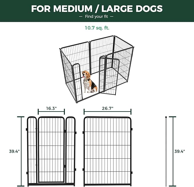 FXW Homeplus Unleashed Indoor Dog Playpen - Stress-Free and Safe Play, Heavy Duty 40 Inch 6 Panels Dog Pen for Medium and Large Dogs, Black│Patented