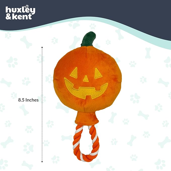 Huxley & Kent Halloween Funny Dog Toy w/Squeaker – Power Plush Squeaky Dog Toys for Small, Medium & Large Dogs – Soft Stuffed Animal for Indoor Play & Fetch - Jack-o-Lantern Safety Pop, One Size