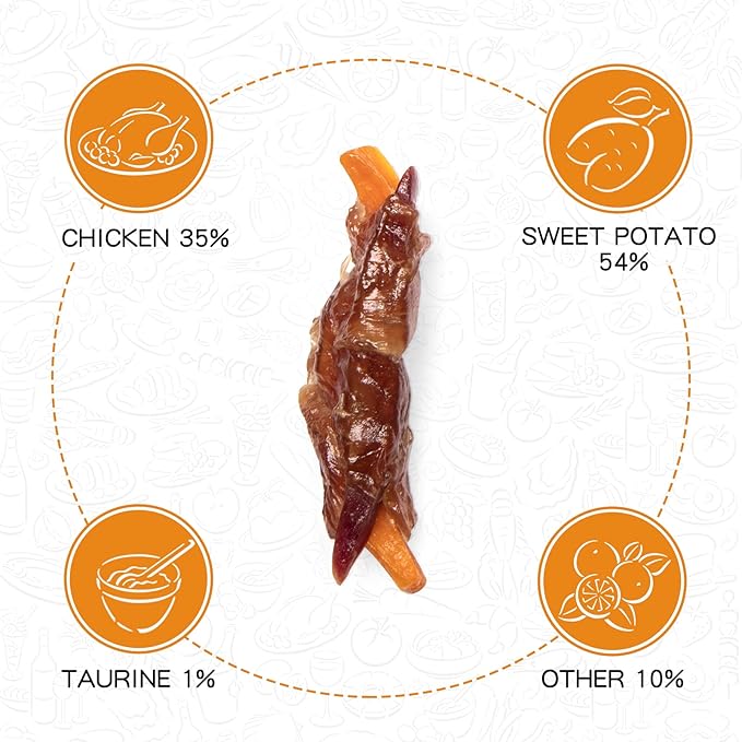 Chicken Sweet Potato Dog Treats, Double Sweet Potato Chews with Taurine, Healthy Pet Snacks for Small Medium Large Dogs, 12.5 oz