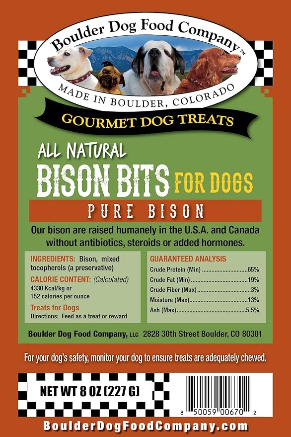 Boulder Dog Food Company All Natural Bits Dog Treats (3 Packs) - Dog Treats Made in USA Only (Bison, 8 oz)