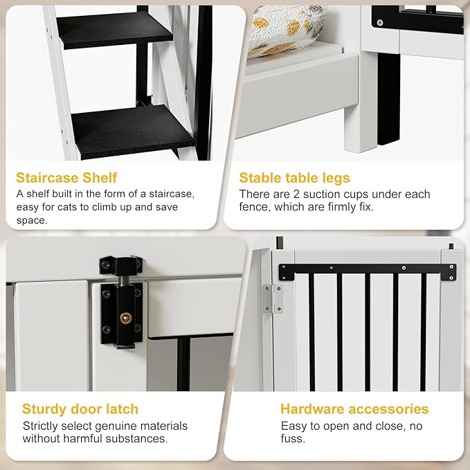 PakaLife Loft-Style Dog Crate Furniture with Double Doors, Heavy Duty Dog Kennel Indoor for Medium and Large Dogs, Wooden Pet House with Multi-Purpose Blanket and Fluffy Dog Bed
