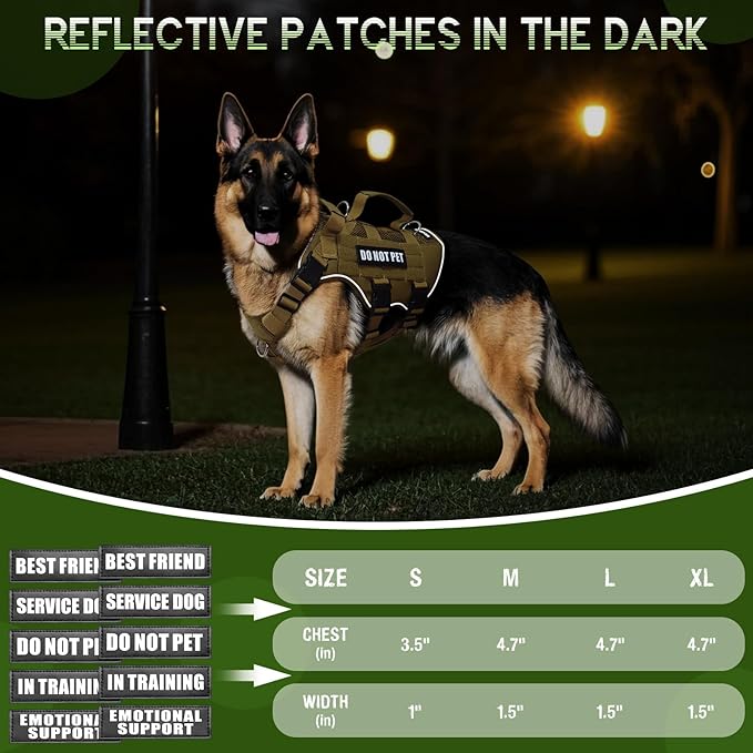 WINSEE Mesh Dog Harness with 10 Pet Patches for Large Service Dog in Training, Breathable Tactical Molle Vest with Double Handles, Reflective Military Pet Vest for Walking Hiking