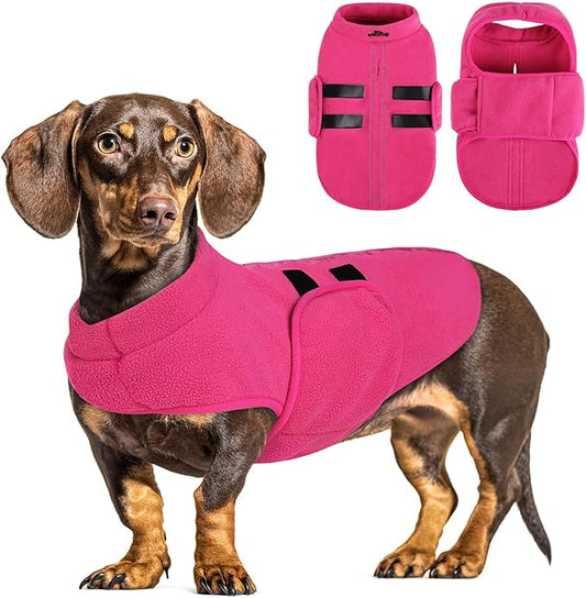 Queenmore XL Dog Sweater, Soft Fleece Vest Pullover Dog Jacket with Leash Hole, Warm Winter Dog Clothes Cold Weather Doggy Dachshund Sweaters for Large Dogs Cats Boy or Girl (Pink, XL)