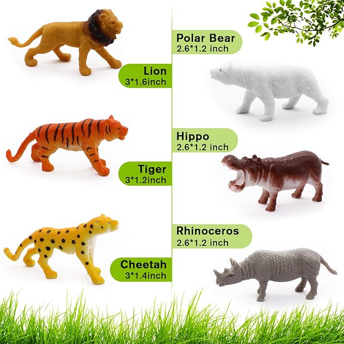12 pcs Realistic Wild Jungle Animals Figurines Toys,Plastic African Jungle Animals Playset for Kids:Lion,Elephant,Giraffe-Ages 3
