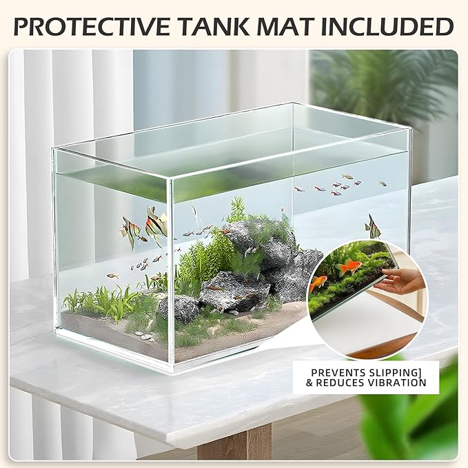 2 Gallon Glass Fish Tank, Nano Tank, Rimless Low Iron Aquarium for Betta/Goldfish/Snails/Shrimp and Aquatic Planting