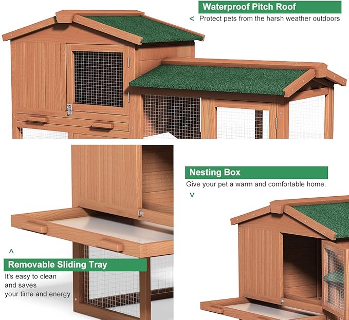 Tangkula Large Chicken Coop, 58‘’ Wooden Hen House Outdoor Backyard Garden Bunny Rabbit Hutch with Ventilation Door, Removable Tray & Ramp Chicken Coop (58 inches)