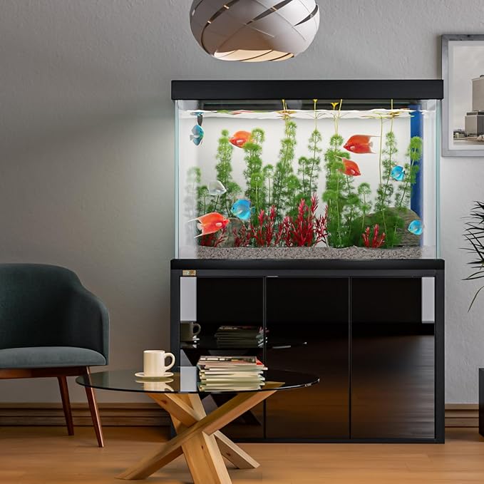 135 Gallon Aquarium Fish Tank with Upright Fishtank Stand Water Pump Freshwater Filter LED Bundle and Straight Corners Clear Glass - All Black
