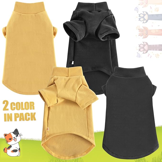 Idepet Sphynx Cats Sweater 2 Pack,Turtleneck Hairless Cat Shirt Soft and Warm Kitten Clothes with Sleeves Pullover Pet Winter Pajamas Jumpsuit for Cat Puppy (Black&Yellow, Large)