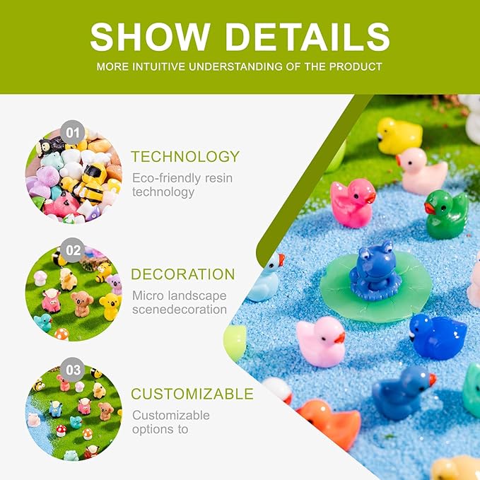 52pcs Mini Resin Animal Figures Bulk Duck Mushroom Frog Tiny Resin Animals Little Small Figures Miniatures for Party Favors Bag Fillers Dollhouse Decor