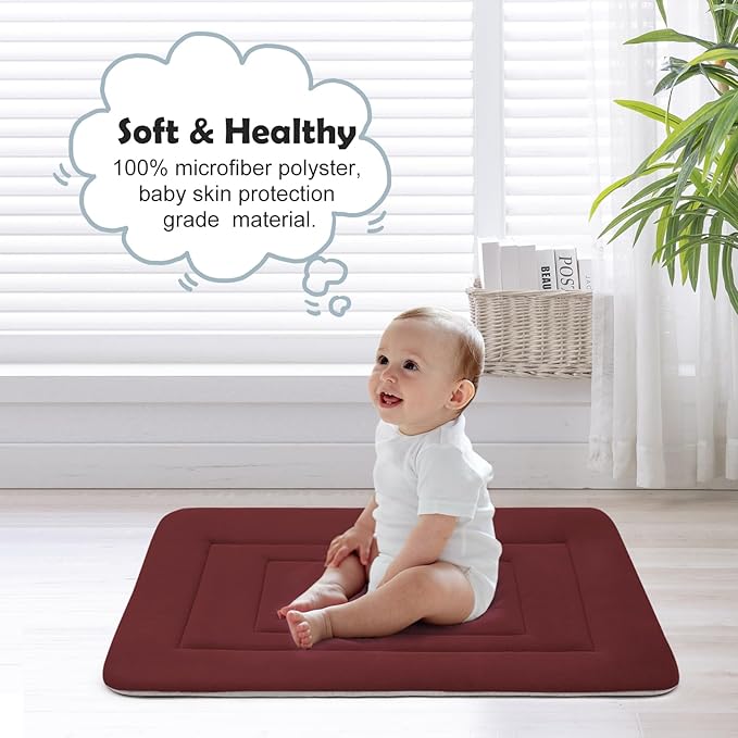JoicyCo Dog Bed Soft Dog Crate Bed Pad Mat, 42 in Non Slip Bottom Washable Beds for Large Dogs, Pet Bed Mattress Kennel Pad, Dark Red