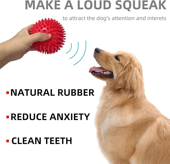 4.5” Heavy squeaky dog ball toys are suitable for medium and large dogs, Dog Chew Toys, Dog Toys for Aggressive Chewers, Spike Ball Toys for Clean Teeth and Training, Toys That Keep Dogs Busy (4 Pack)