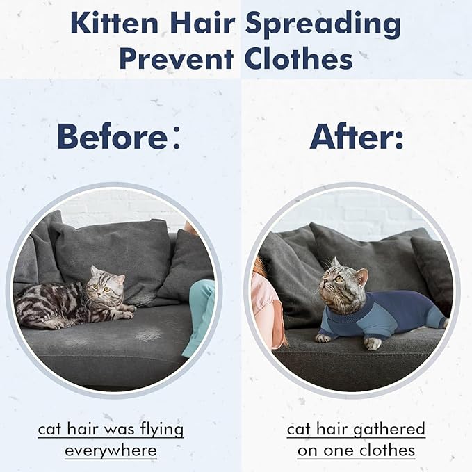 DENTRUN Cat Recovery Suit, Kitten Hair Sticky Onesie, Surgical Cone Alternative Shirts for Female Male Cat Recovery After Surgery, Cat Hair Spreading Prevent Clothes Pajama Apparel for Cats Only
