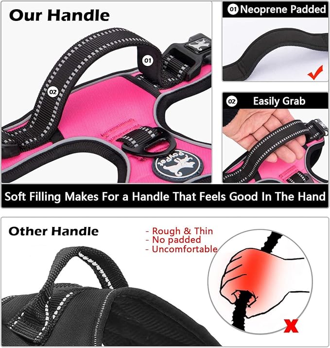 PoyPet Dog Harness and Leash Combo, Escape Proof No Pull Vest Harness, with 5 Feet Leash, Reflective Adjustable Soft Padded Pet Harness with Handle for Small to Large Dogs(Pink,L)
