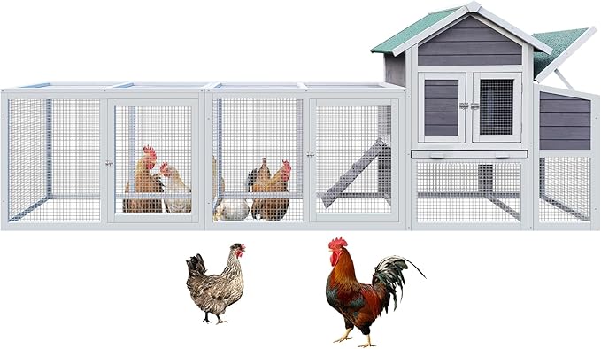 Gray Wooden Chicken Coop with Run and Nesting Box – Outdoor Hen House for 3–4 Chickens, Weatherproof Roof, Sliding Tray & Secure Predator-Proof Poultry Cage